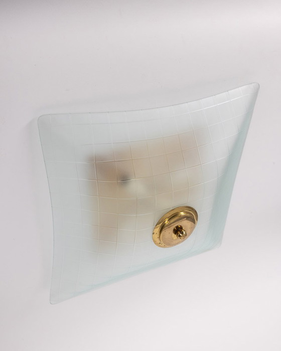 Image 1 of Lampada da soffitto vintage anni '60 in vetro decorato, design italiano