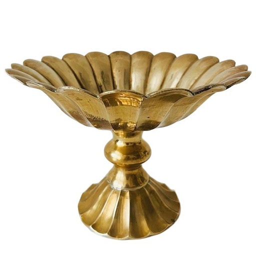Vintage mid-century brass bowl on foot lotus flower 1950s