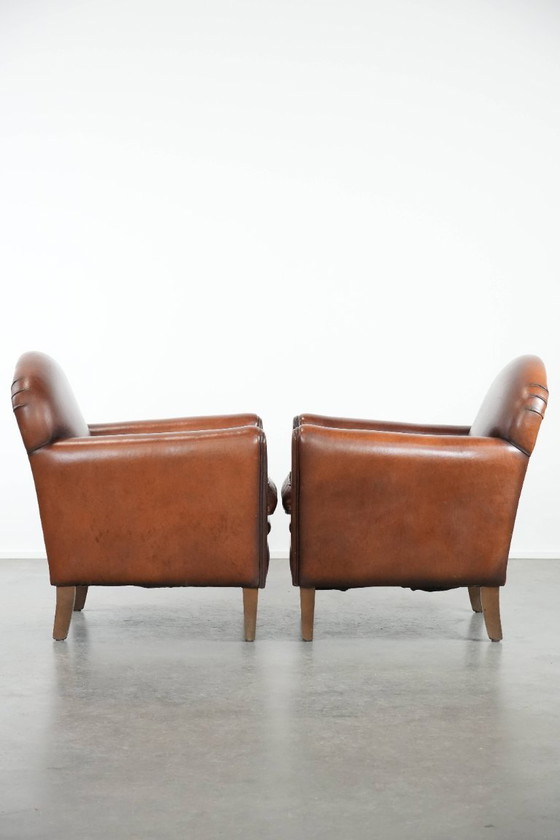 Image 1 of 2 x Beautifully shaped sheepskin Art Deco design armchairs
