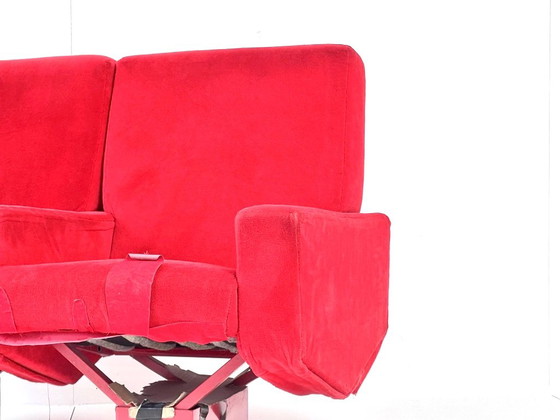 Vintage Bioscoopbank, Rode Fluweelbekleding met Klapstoelen, Loveseats, Hout, Rood (foto 10 van 15)