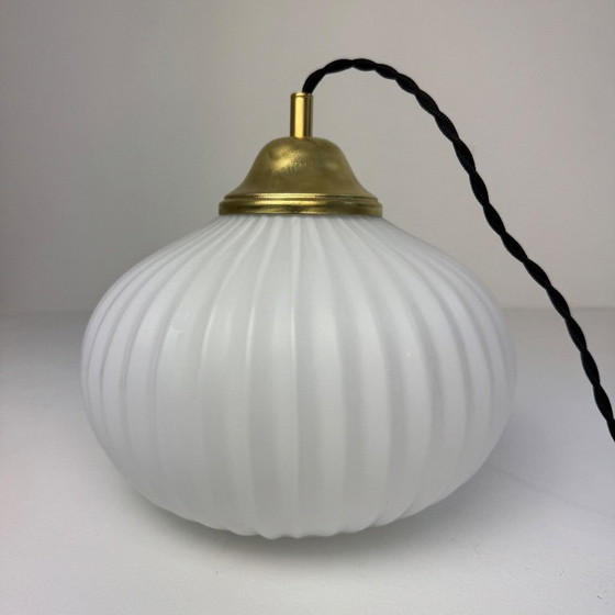 Image 1 of VINTAGE FLIPPED OPALINE PENDANT LIGHT