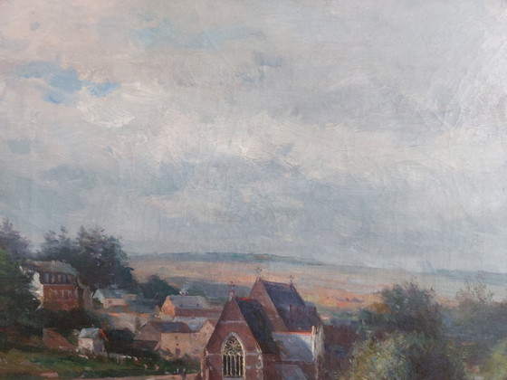 Image 1 of Paysage de village rural avec église - Henri Marcette (1824–1890)