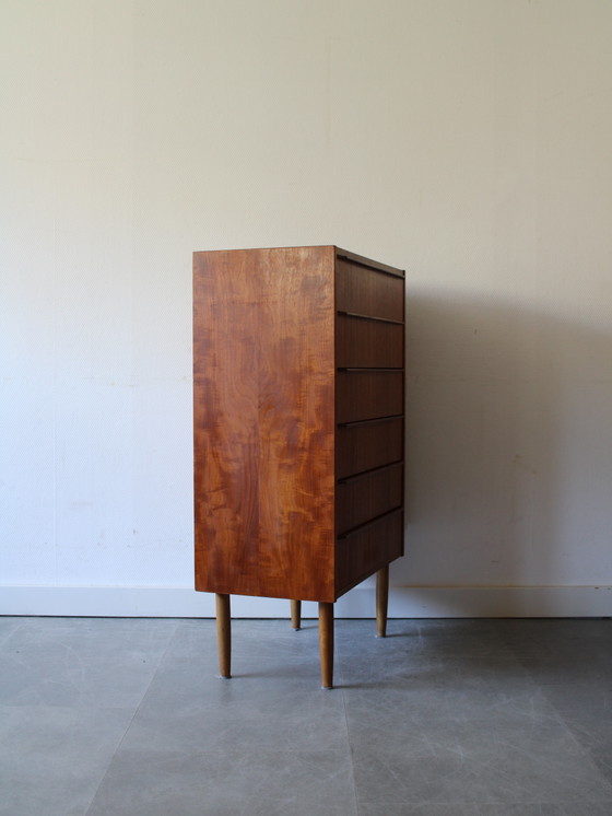 Image 1 of Vintage Danish narrow chest of drawers in teak