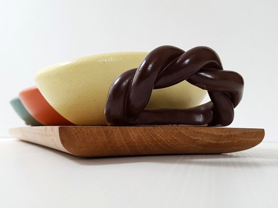 Image 1 of MAGNIFIQUE PLATEAU 3 RAMEQUINS CERAMIQUE SEVRES KERAMOS FRANCE 1950 VINTAGE 50S