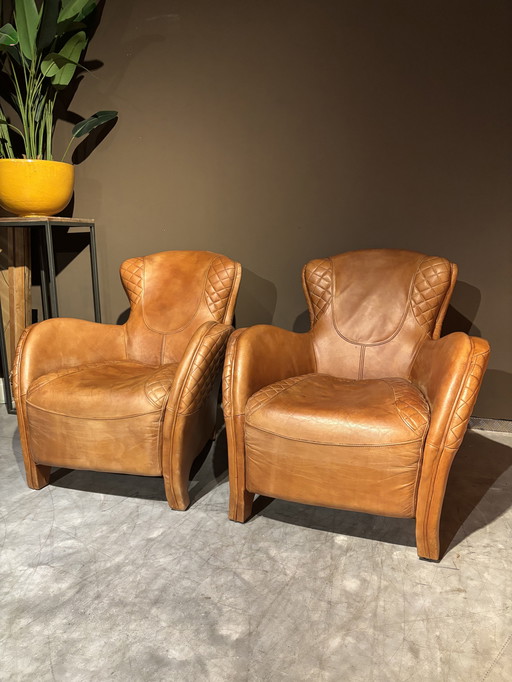 Vintage Cognacleren Saddle Chairs Timothy Oulton Style