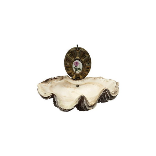 Antiek Frans weiwater houder met schelp, eind 19e eeuw