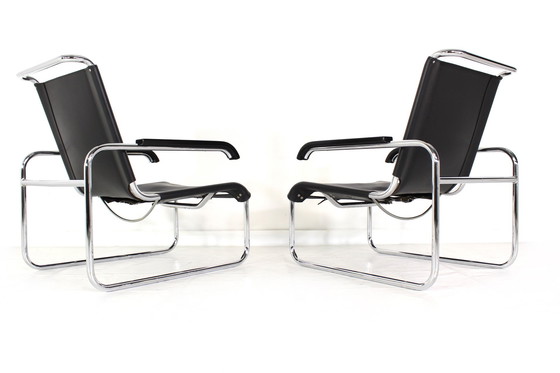 Image 1 of 1A Restored, Early Edition Marcel Breuer B35 / S35L Lounge Chair / Cantilever Chair for Thonet, Leather and Chrome, 1 of 2