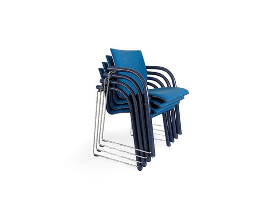 Image 1 of Original 4-piece Thonet S320 stacking chair set, Böhme Schneider, blue