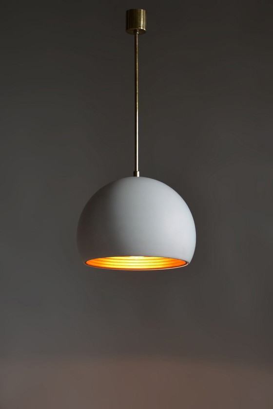 Restored Mid-Century Chandelier, by H.Guzzini for Meblo, Brass, Italy, 1960s – Pendant lamps, Plastic (photo 6 of 7)