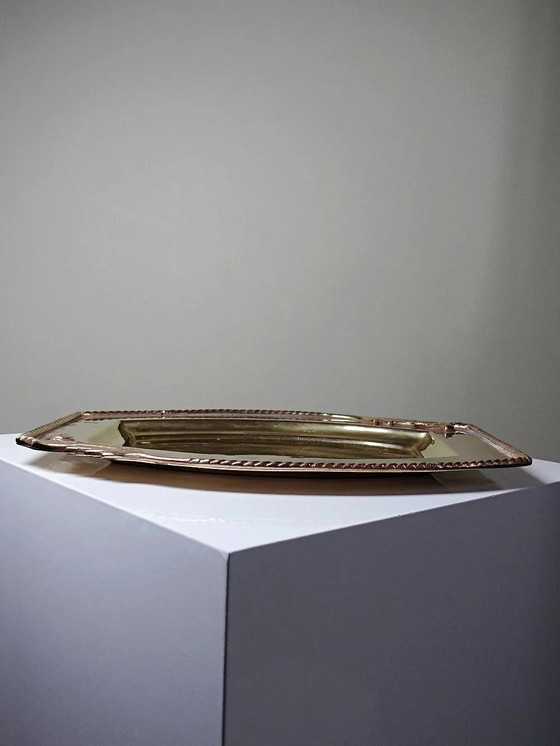Small vintage brass tray with floral motif, Louis XVI style., Table accessories, Pink (photo 14 of 14)