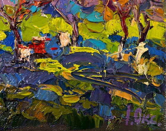 Image 1 of Original Oil Painting Colorful Trees Landscape Colors spring aroma
