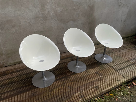 3x Kartell Ero|S| (Eros) Chaises pivotantes, Philippe Starck, Aluminium, Plastique, Blanc (photo 9 sur 10)