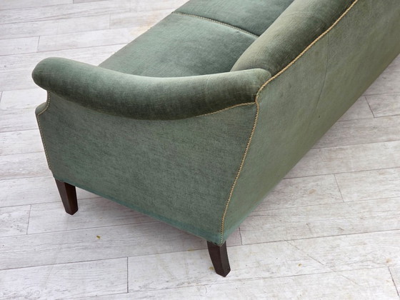 Image 1 of 1960s, 3-Seater Danish Sofa, Green Furniture Velour.