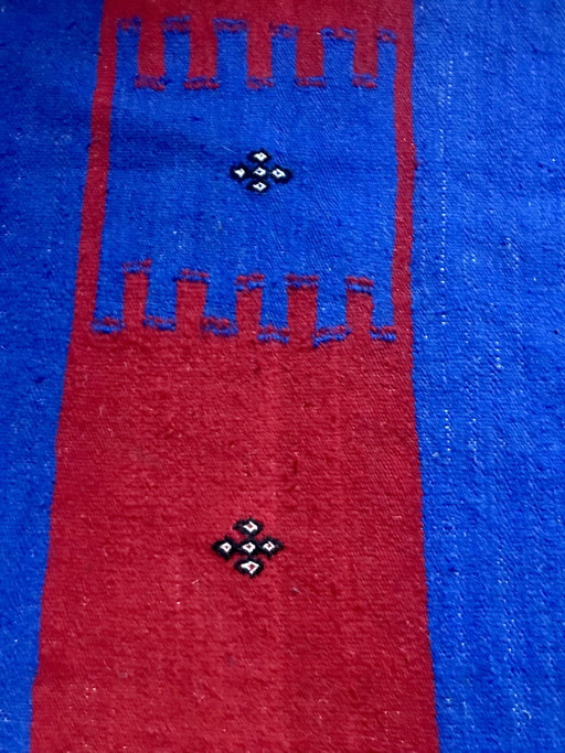 Berber rug/kilim in indigo blue & red