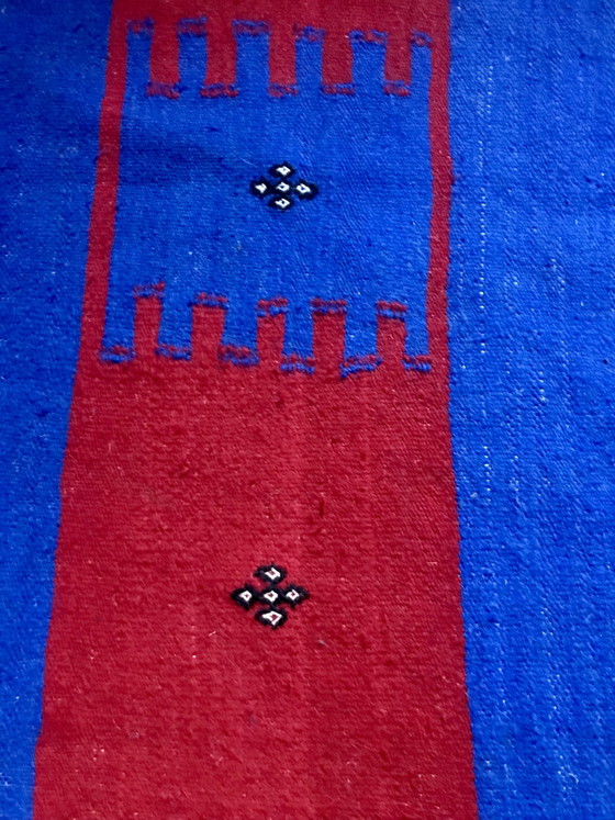 Image 1 of Tapis Berbère/kilim bleu  indigo & rouge 