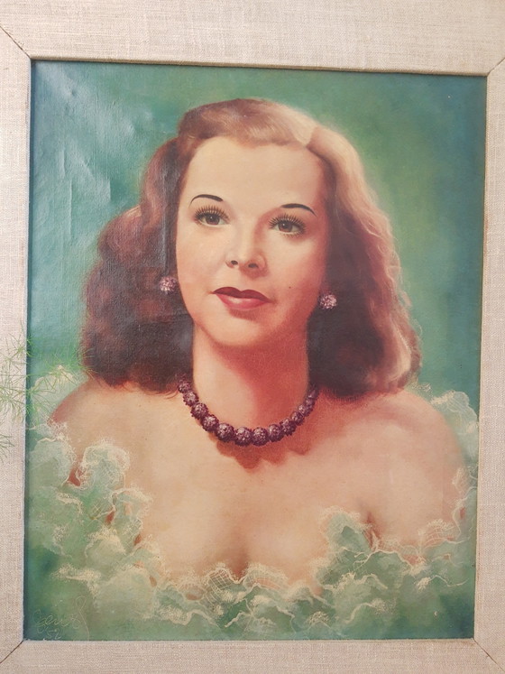 Image 1 of Dipinto ad olio pin-up vintage del 1952, unico nel suo genere, con un'atmosfera fantastica!
