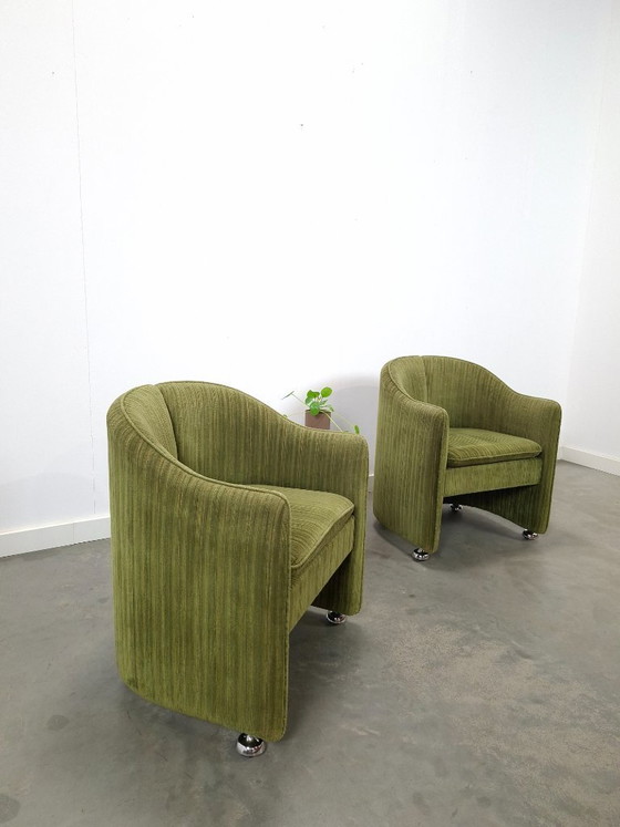 Image 1 of Set groene cocktail stoelen met chromen wielen
