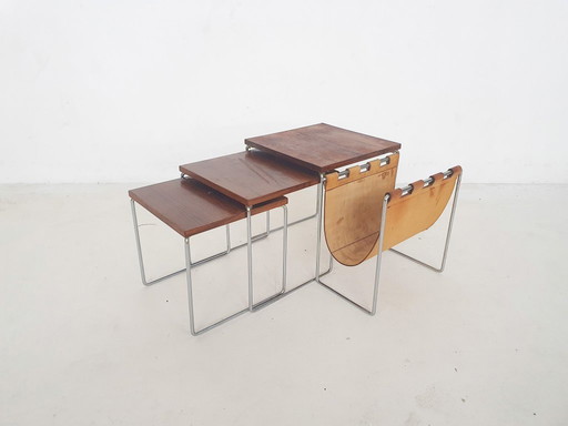 Mimiset en palissandre et cuir du Mid Century par Brabantia, Pays-Bas années 1950