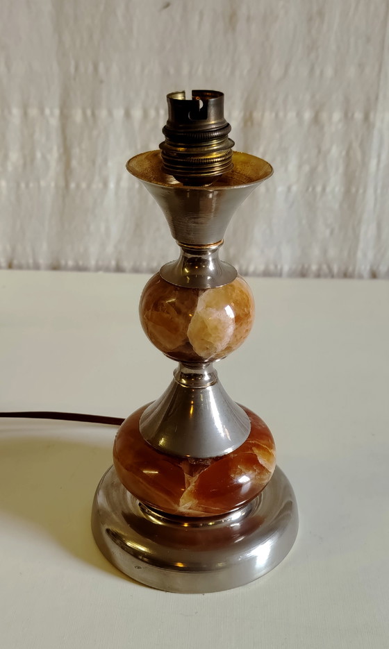 Table Lamp Base in Onyx and Chrome-Plated Metal - 1970s (photo 5 of 8)