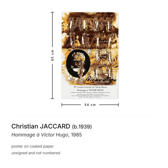 Christian JACCARD Plakat Hommage an Victor Hugo 1985 – Posters, Paper (photo 3 of 5)