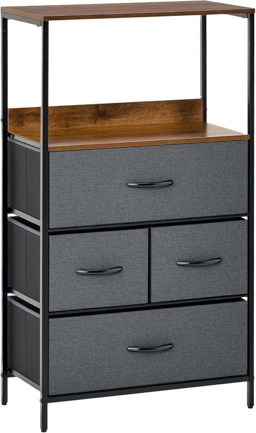 HOMCOM Commode Chambre Meuble de Rangement Commode 4 tiroirs en Tissu Pliables et Amovibles avec étagères Ouvertes et Cadre en m