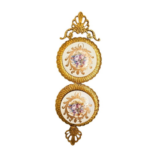 Vintage Messing & Keramik Wandteller - Florales Kunstwerk von Saraya Abden | 40cm Eleganter Wandschmuck