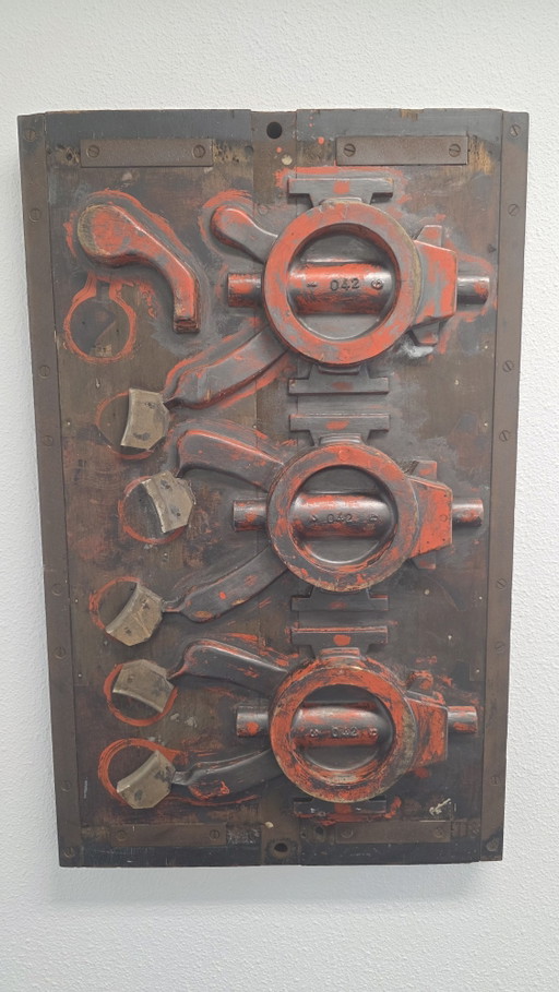Originele industriële gieterijpatroonplaat XXL | Mid-century fabriekspatina