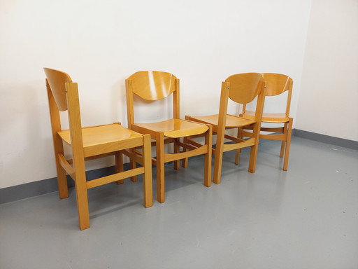 Suite of 4 vintage minimalist beechwood chairs from the 80s