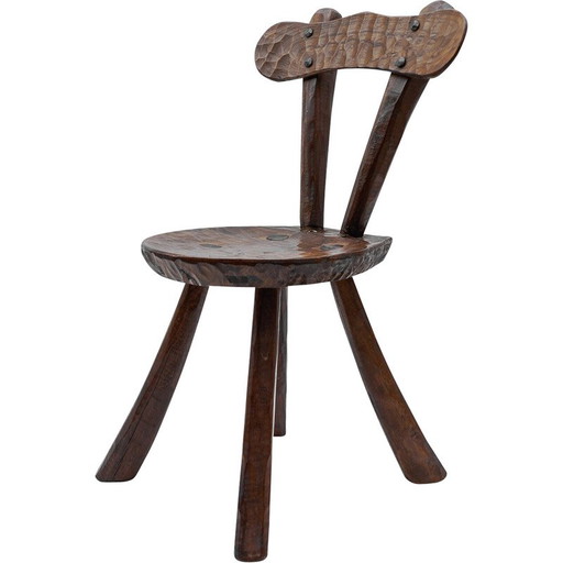 Vintage rustic provincial carved chair, France 1960