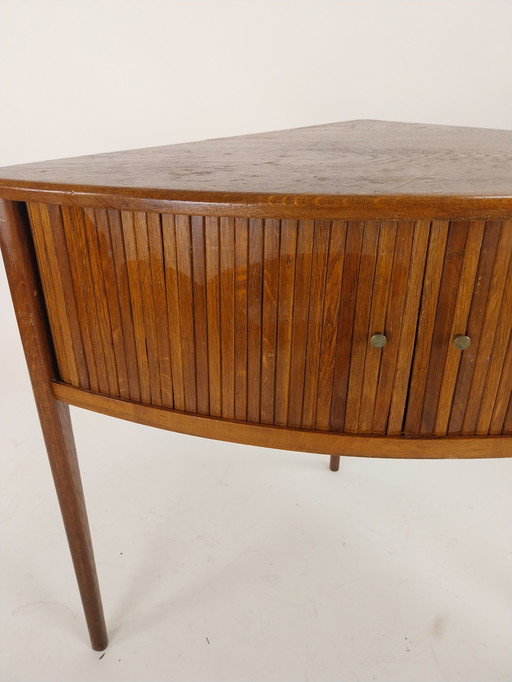 1 x Danish teak corner cabinet with wooden roller doors 1970's