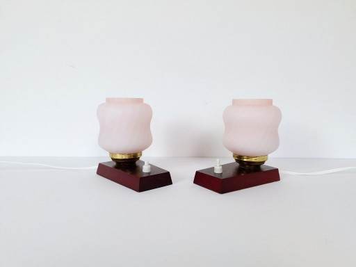 Vintage Mid Century Nightstand Lamps Pair / Retro Pink Swirl Glass Table Lights / 1970s Yugoslavian Bedroom Decor / By EMI Poljc