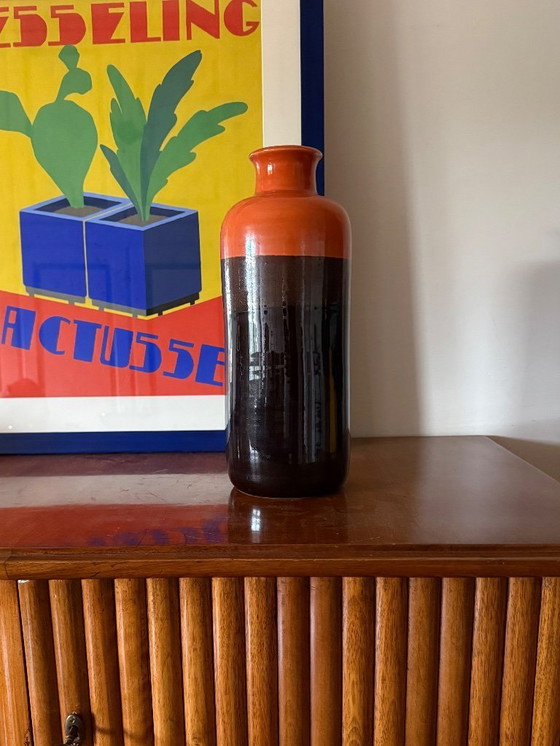 Image 1 of Mid-Century Orange & Brown Ceramic Vase, Aldo Londi Bitossi Italy 1970s