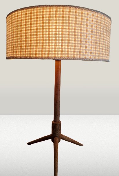 Vintage Danish Tripod Teak Table Lamp – tafellampen, Textile, Wood (photo 2 of 5)