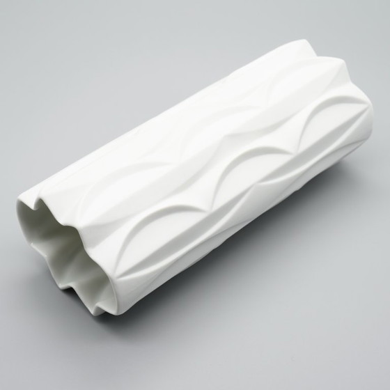 Image 1 of Retro Scherzer Werner Uhl Design Bisque Porcelain Bottle Vase Op-Art Relief DUO