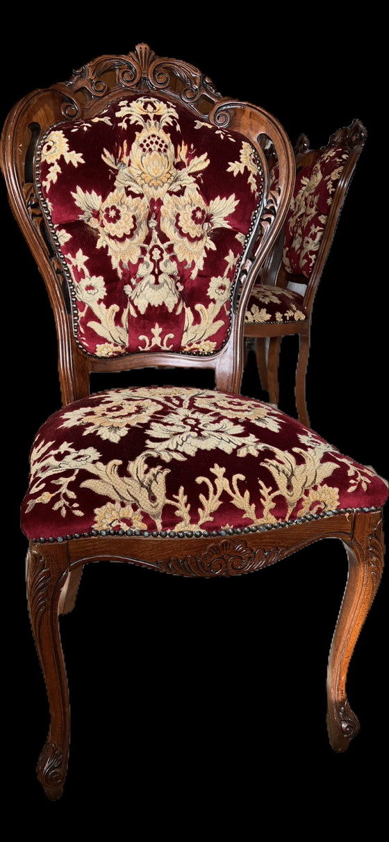 4 Chaises de salle à manger baroques, Textile, Velours, Marron (photo 2 sur 8)
