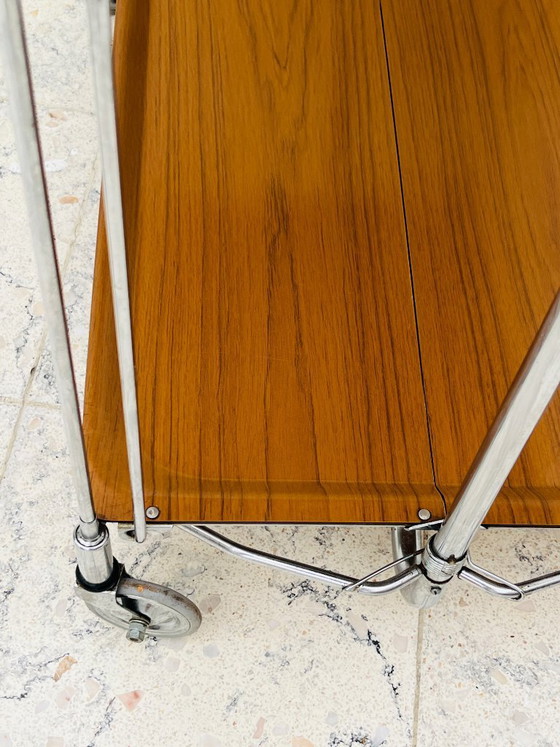 Carrello di servizio pieghevole Bremshey Dinett in cromo vintage e legno – Carrelli bar, Chrome (photo 12 of 16)