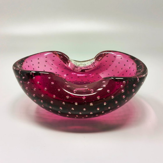 Image 1 of Roze asbak of opvangbakje uit de jaren 60, gemaakt van Bullicante Murano-glas door Flavio Poli.