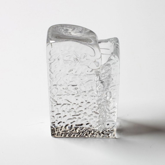 Image 1 of Mid-century Single Flower Textured Glass Block Bud Vase / Solifleur / Germany / 1960s