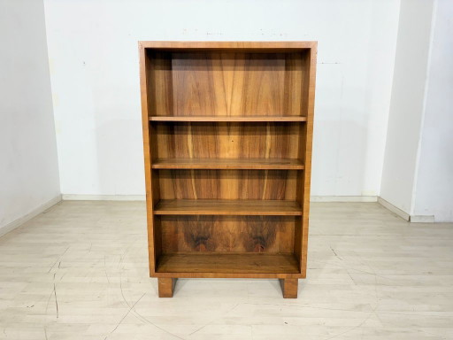 Elegant Art Deco walnut shelf / antique bookcase / cabinet with compartments from 1928