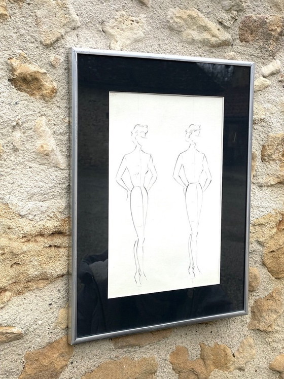 Image 1 of Schizzi a matita vintage, firmati e incorniciati, di Berthe Duquaine, del 1951.