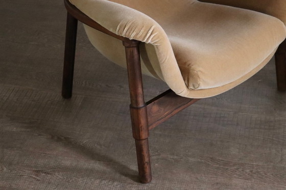 Image 1 of Paar skulpturale Lounge-Sessel im Midcentury-Modern-Stil aus Mohair und Holz, Italien, 1950er Jahre