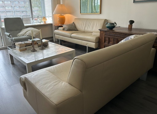 Two Rolf Benz AK 644 Sofas Plus Ottoman (Beige) – modulaire banken, Leather