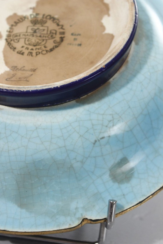 Image 1 of Coupe sur pied émaux de Longwy Renaissance décor Maurice Paul Chevallier