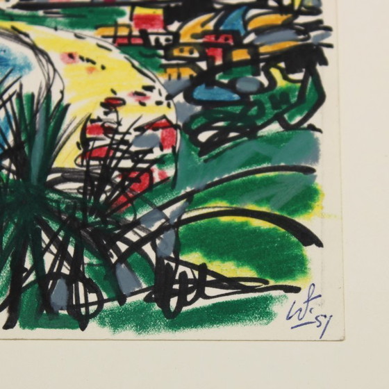 Image 1 of Willem Zwiers (1922 - 2019) - Cavi di Levagna - Italy - 1957 - mixed media on paper