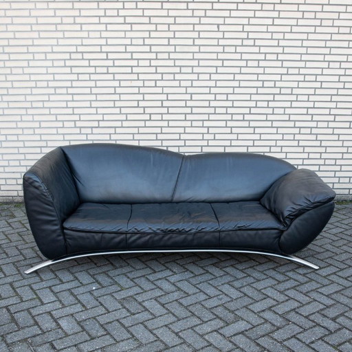 Vintage Rolf Benz Forum 344 Design Bank Zwart Leer