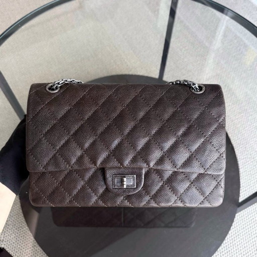 Chanel 2.55 Reissue 226 - 28 cm Gestepptes Caviar-Leder Dunkelbraun Silberne Hardware Serie 14