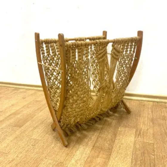 Image 1 of Mid-Century Macramé Magazine Rack by ÚLUV, 1960s, Czechoslovakia