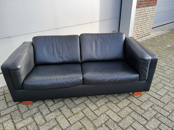 Image 1 of Beautiful Black Leather 2.5 Seater Sofa From Montel