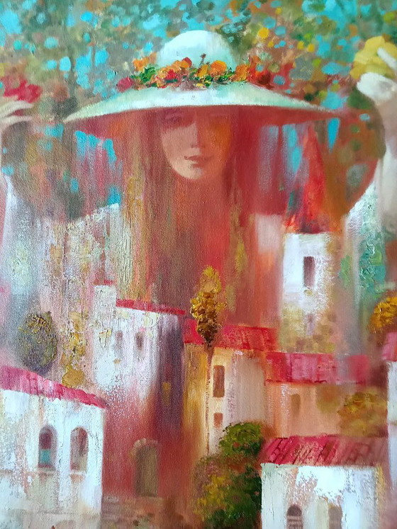 Original Oil Painting Abstract Expressionism Figurative Symbolism Autumn City, Paintings & Drawings, Canvas (photo 5 of 7)