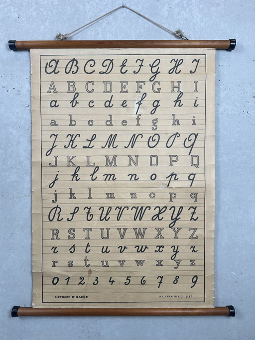 Antieke linnen schoolkaart ‘schoon schrift’ - D’Haese